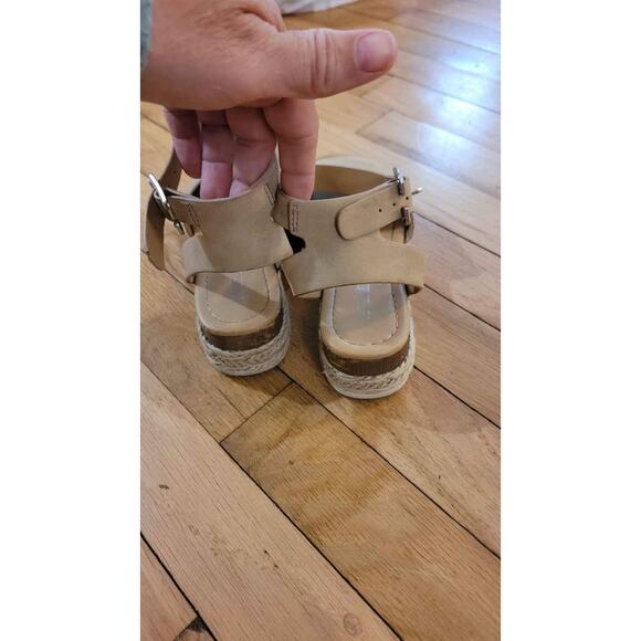 Espadrille Flatform Sandals Ankle Strap Faux Suede Beige Casual Shoes Girls 13 - Picture 3 of 6